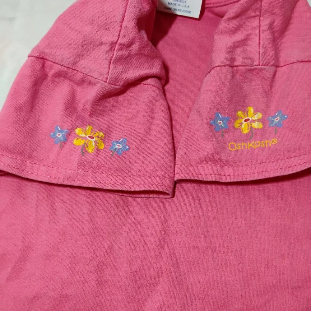 Vtg OshKosh Bgosh Girls Pink Cotton Flower Sleeve T Shirt 4T Made in USA E